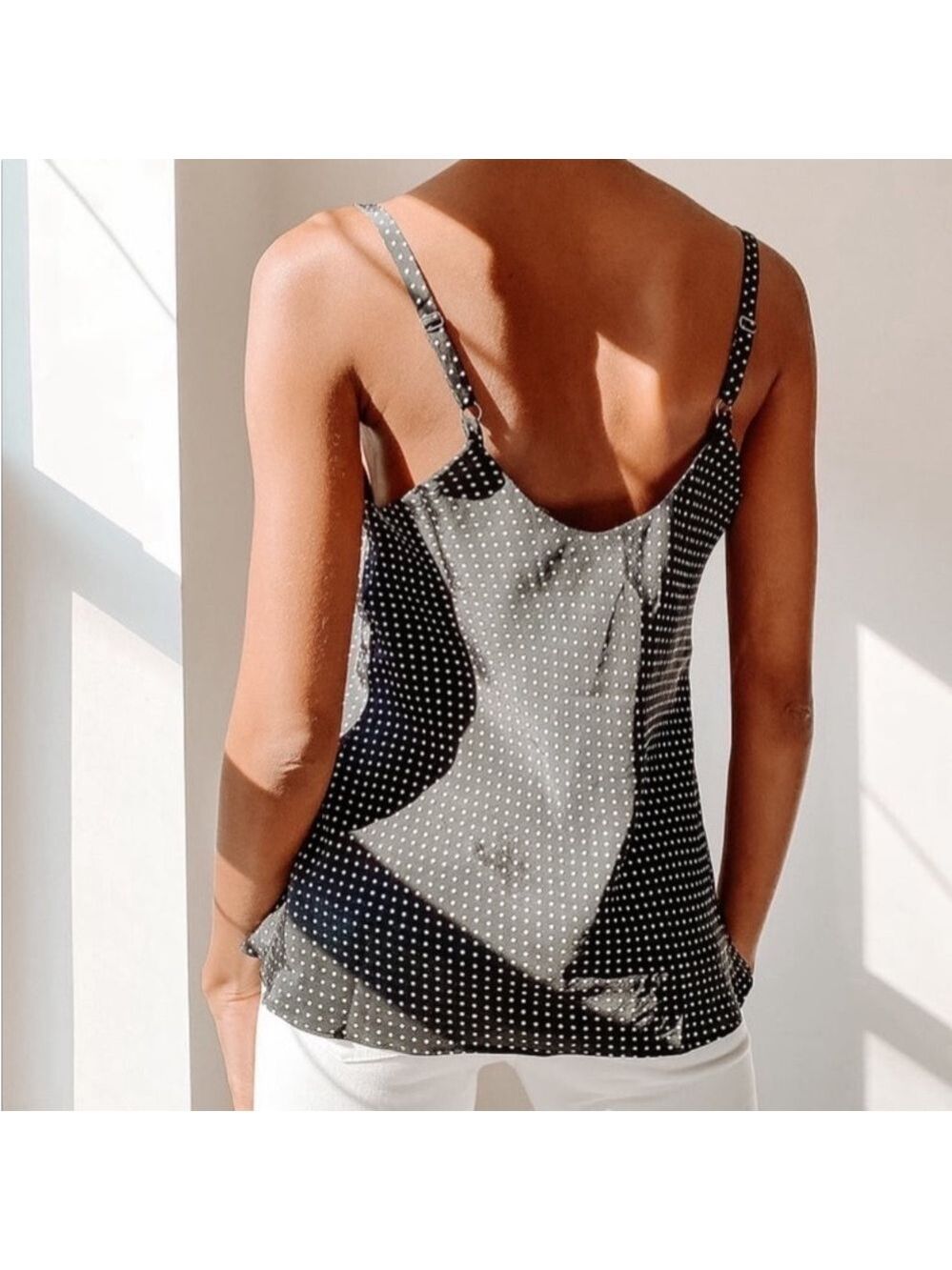 Lulus Polka Dot Cowl Neck Satin Tank Top - Picture 4 of 7
